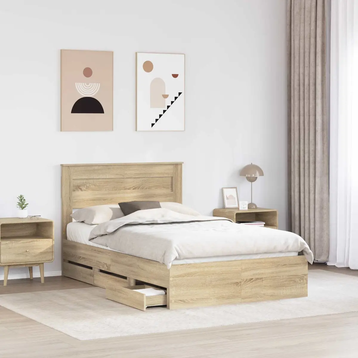 Bed Frame with Storage Drawer Engineered Wood Brown 135 x 190 cm