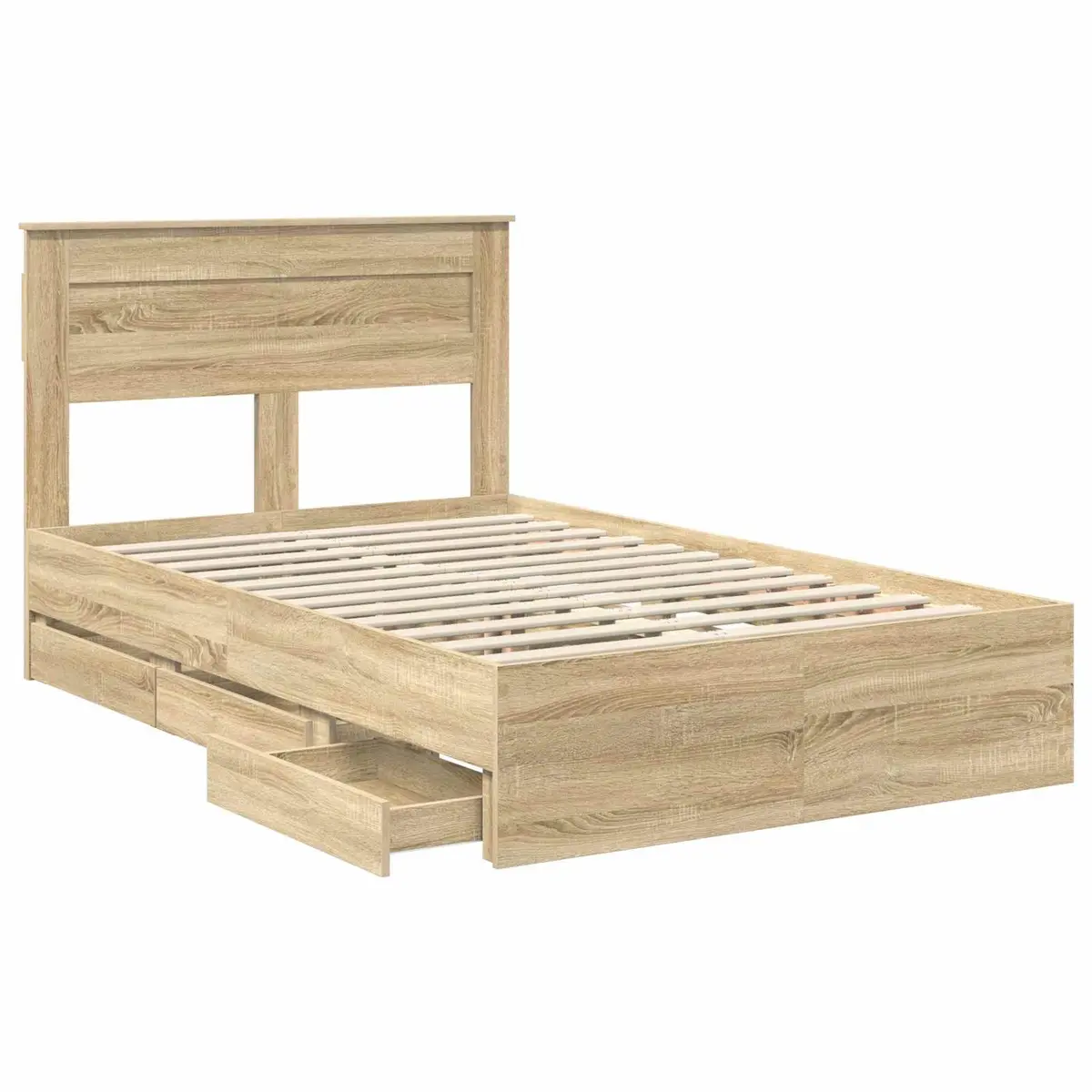 Bed Frame with Storage Drawer Engineered Wood Brown 135 x 190 cm