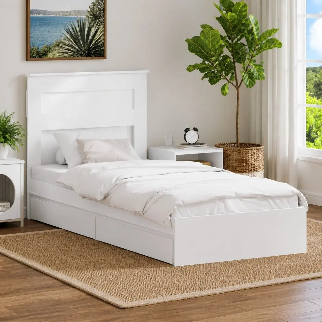 Storage Bed Frame with Drawer White 90 x 190 cm Engineered Wood