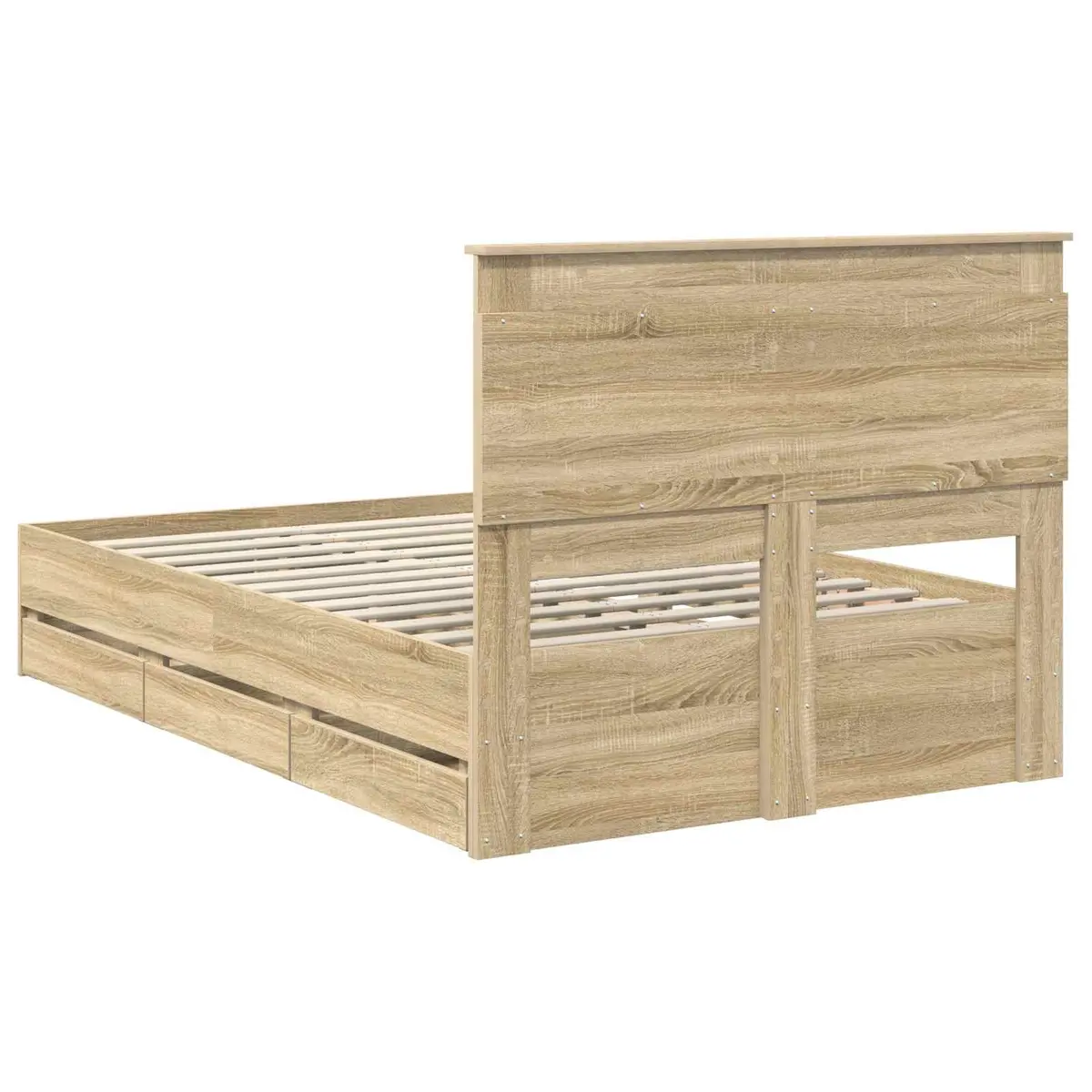 Bed Frame with Storage Drawer Sonoma Oak 135 x 190 cm Engineered Wood Modern