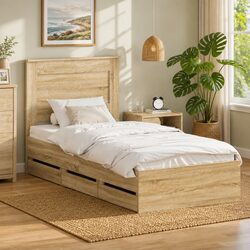 Bed Frame with Storage Drawer Engineered Wood 90 x 190 cm Modern Brown