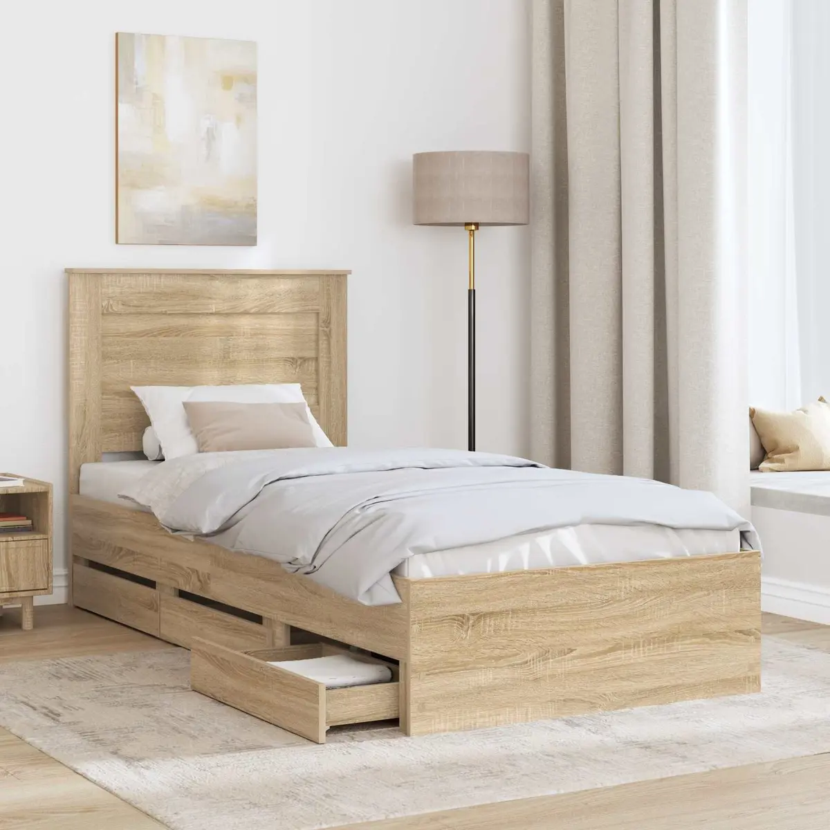 Bed Frame with Storage Drawer Engineered Wood Modern 90 x 190 cm Brown