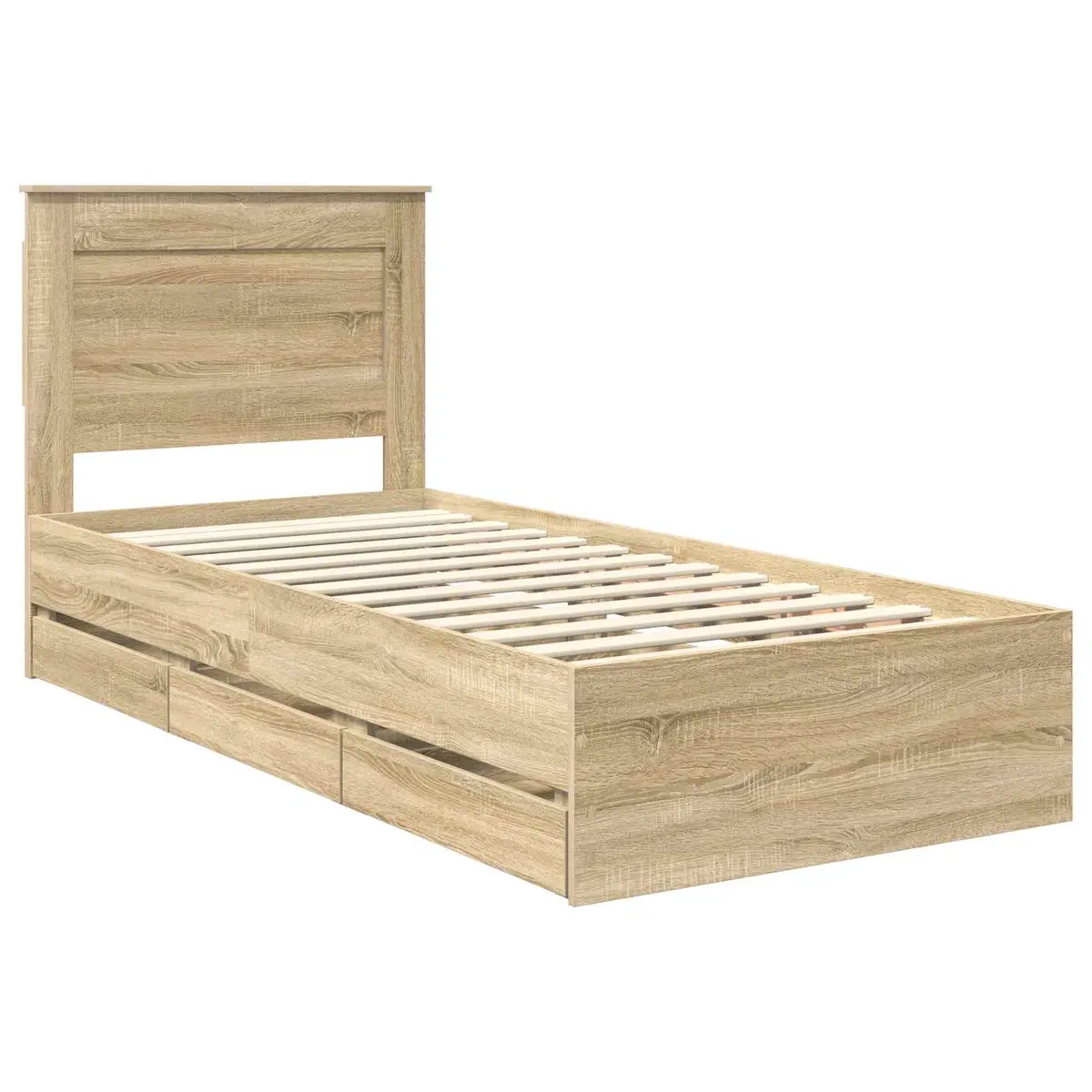 Bed Frame with Storage Drawer Engineered Wood Modern 90 x 190 cm Brown