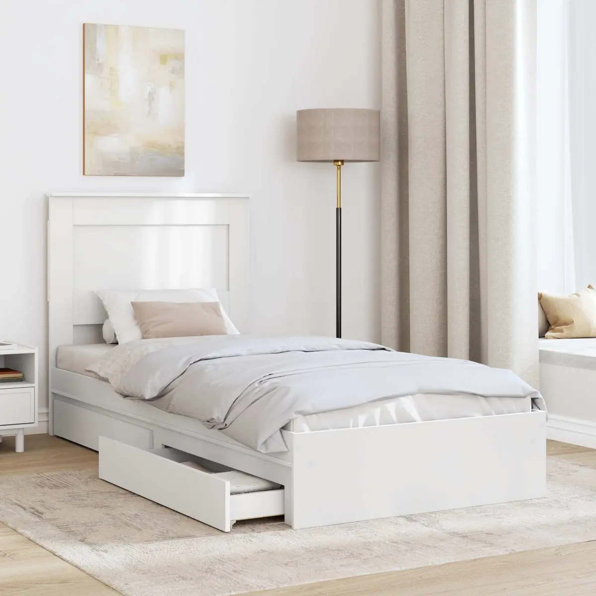 Storage Bed Frame with Headboard White 90 x 190 cm