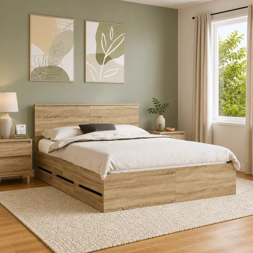 Bed Frame with Storage Drawers in Sonoma Oak 150 x 200 cm