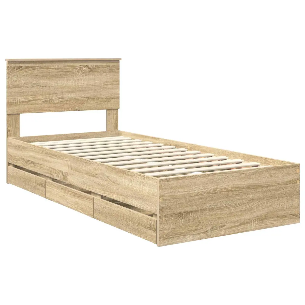Bed Frame with Storage Drawer Brown 90 x 190 cm Engineered Wood Slatted Base