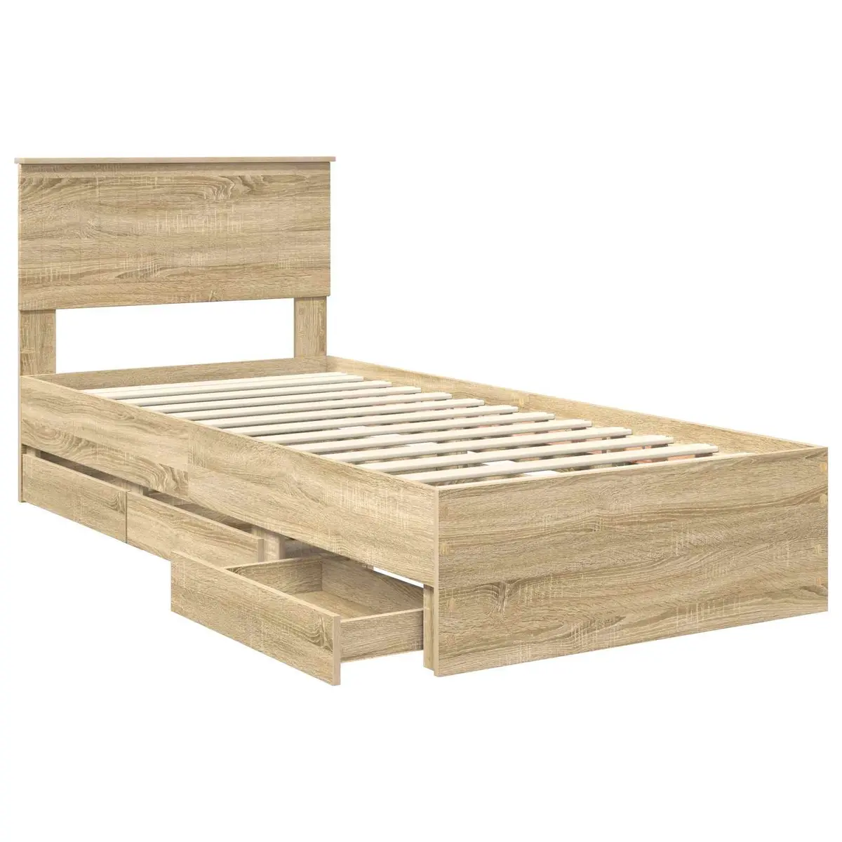 Bed Frame with Storage Drawer Brown 90 x 190 cm Engineered Wood Slatted Base