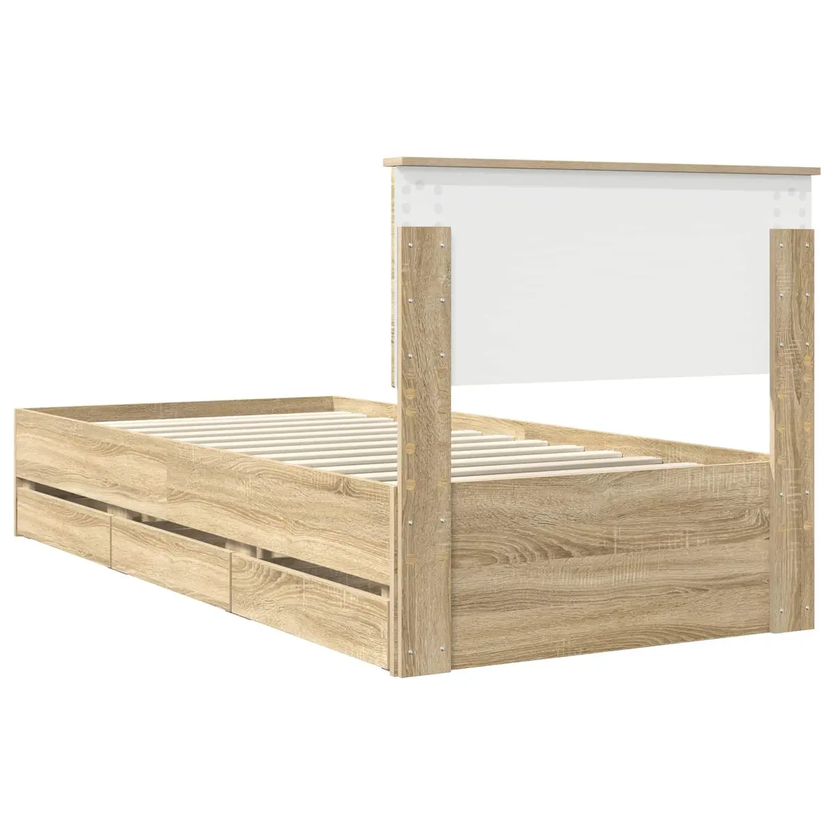 Bed Frame with Storage Drawer Brown 90 x 190 cm Engineered Wood Slatted Base