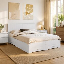 White Bed Frame with Storage Drawers 150 x 200 cm Modern Bedroom Furniture