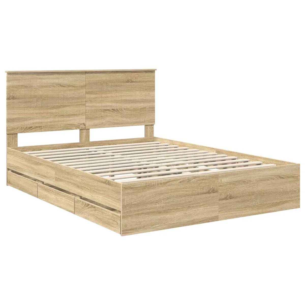 Bed Frame with Storage in Sonoma Oak Finish