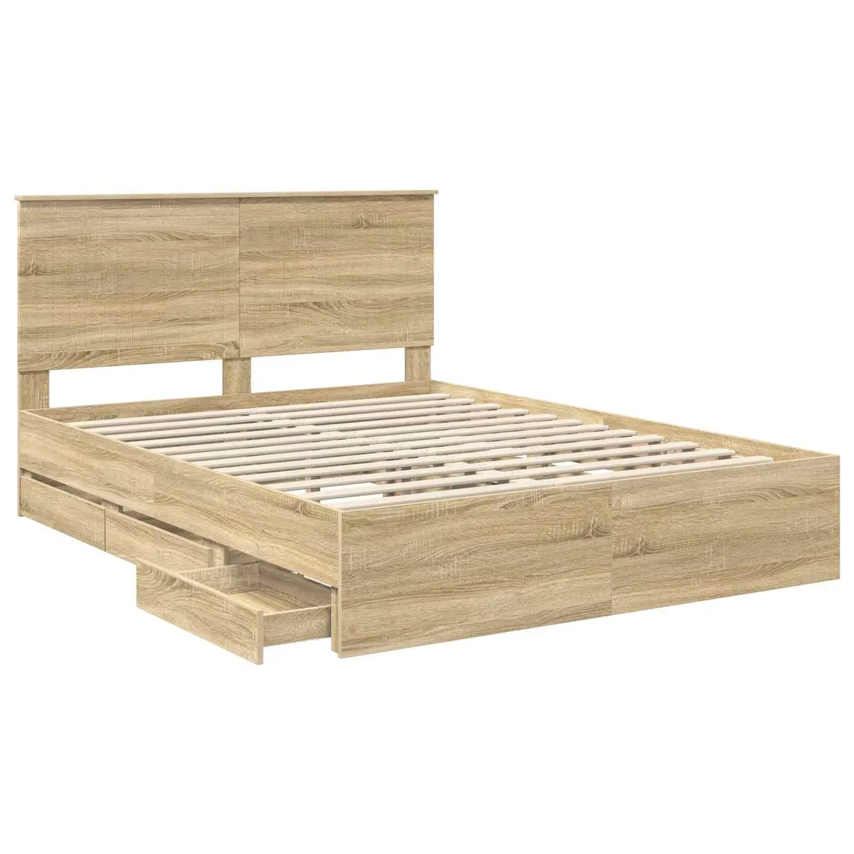 Bed Frame with Storage in Sonoma Oak Finish