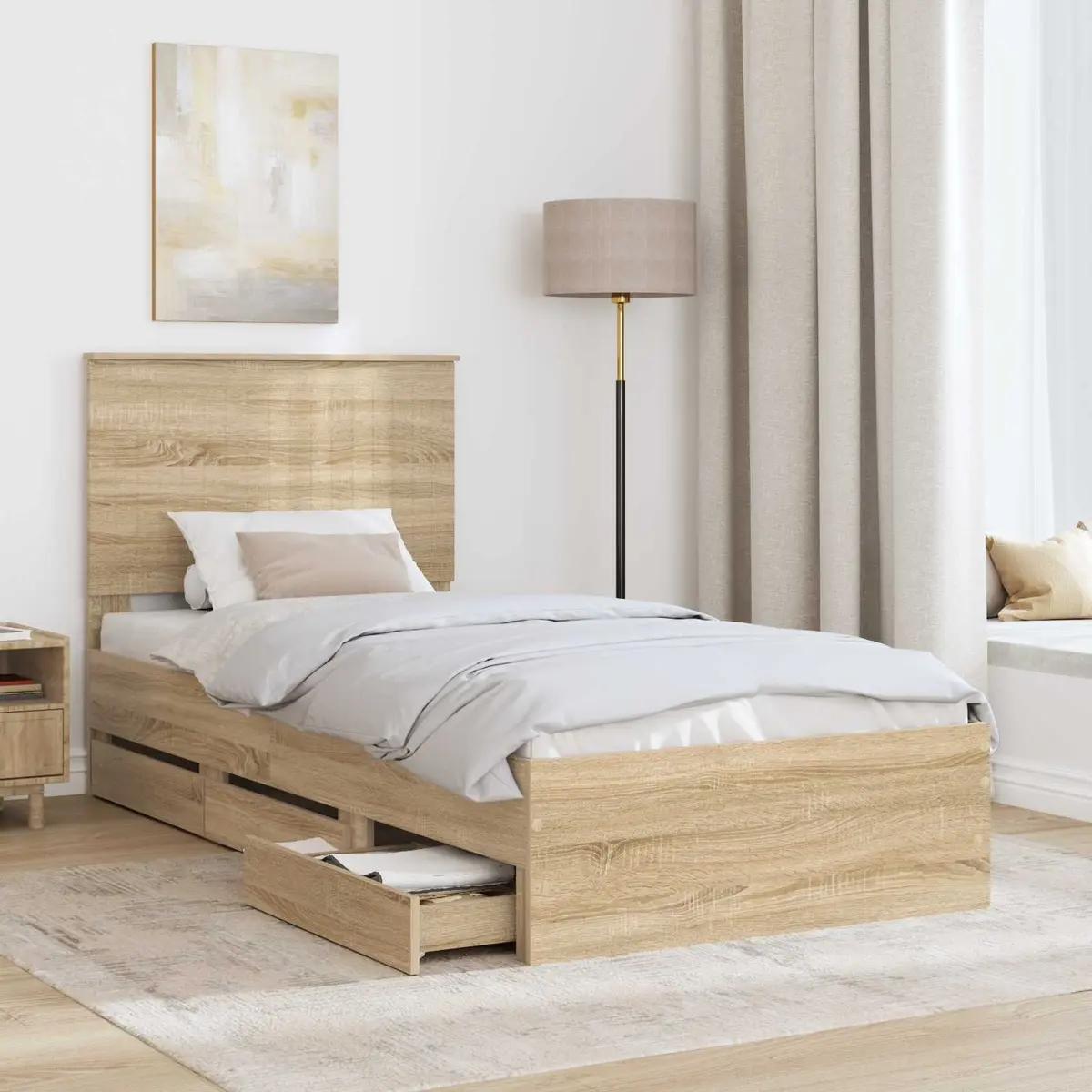 Bed Frame with Drawer Storage in Sonoma Oak 90 x 190 cm