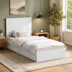 Storage Bed with Headboard White 90 x 190 cm Engineered Wood Frame Drawers