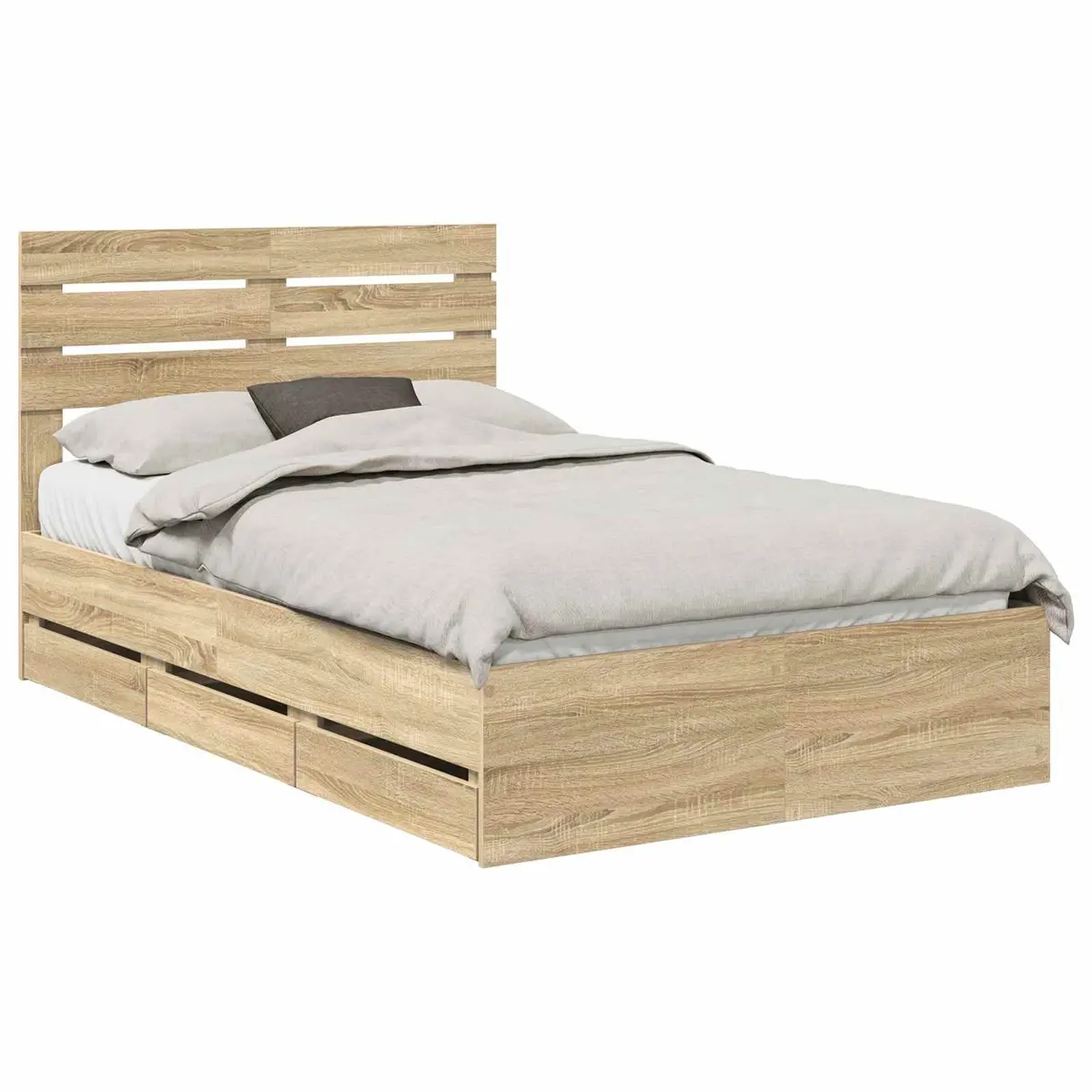 Bed Frame with Storage Drawer Sonoma Oak 135 x 190 cm Modern Bedroom Furniture