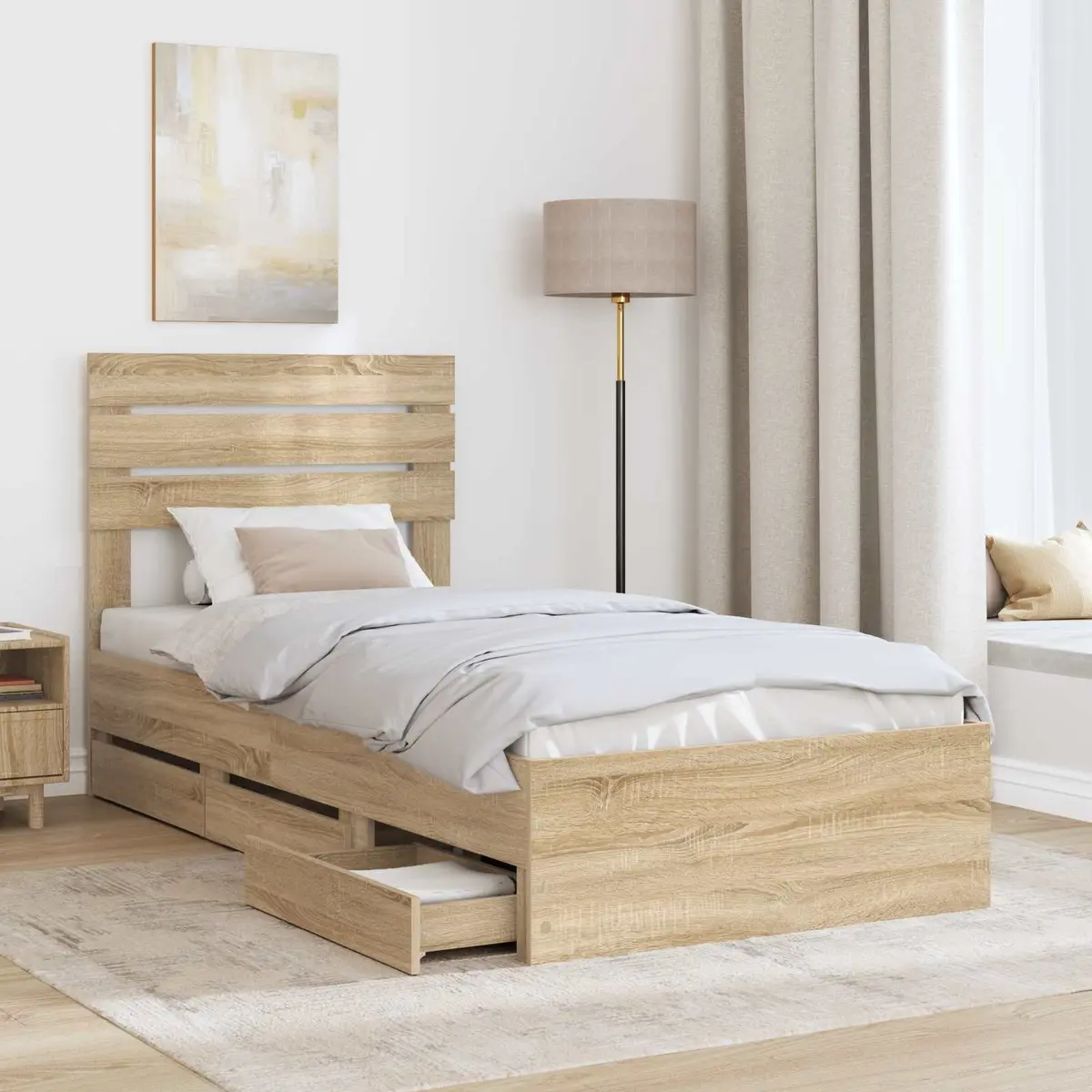 Bed Frame with Drawer Brown Engineered Wood Slatted 90 x 190 cm