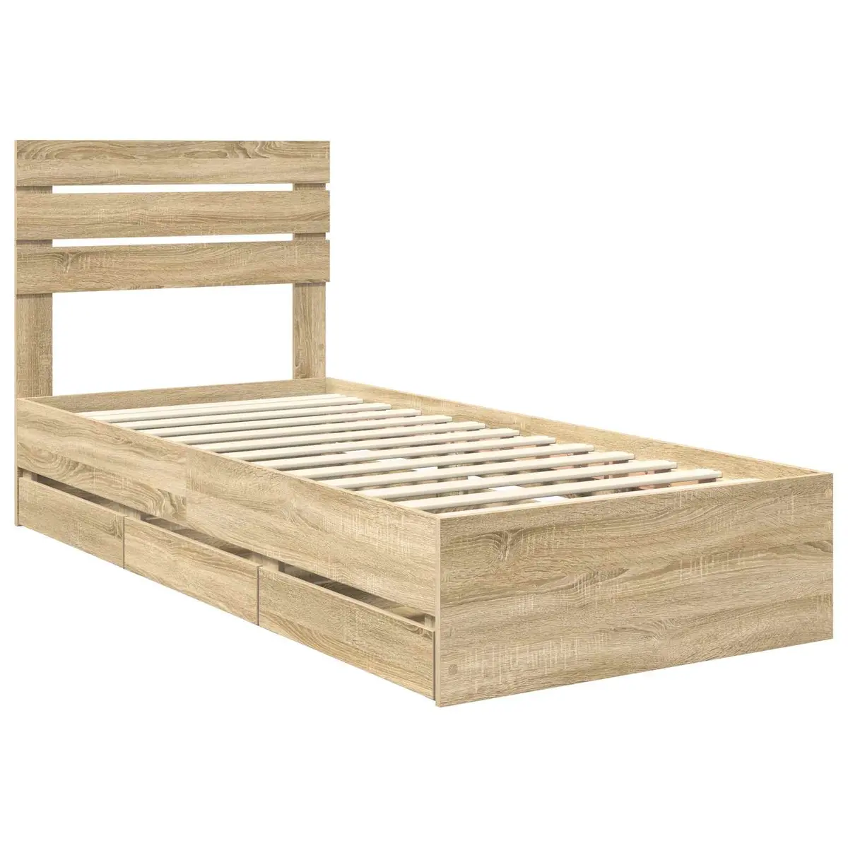 Bed Frame with Drawer Brown Engineered Wood Slatted 90 x 190 cm