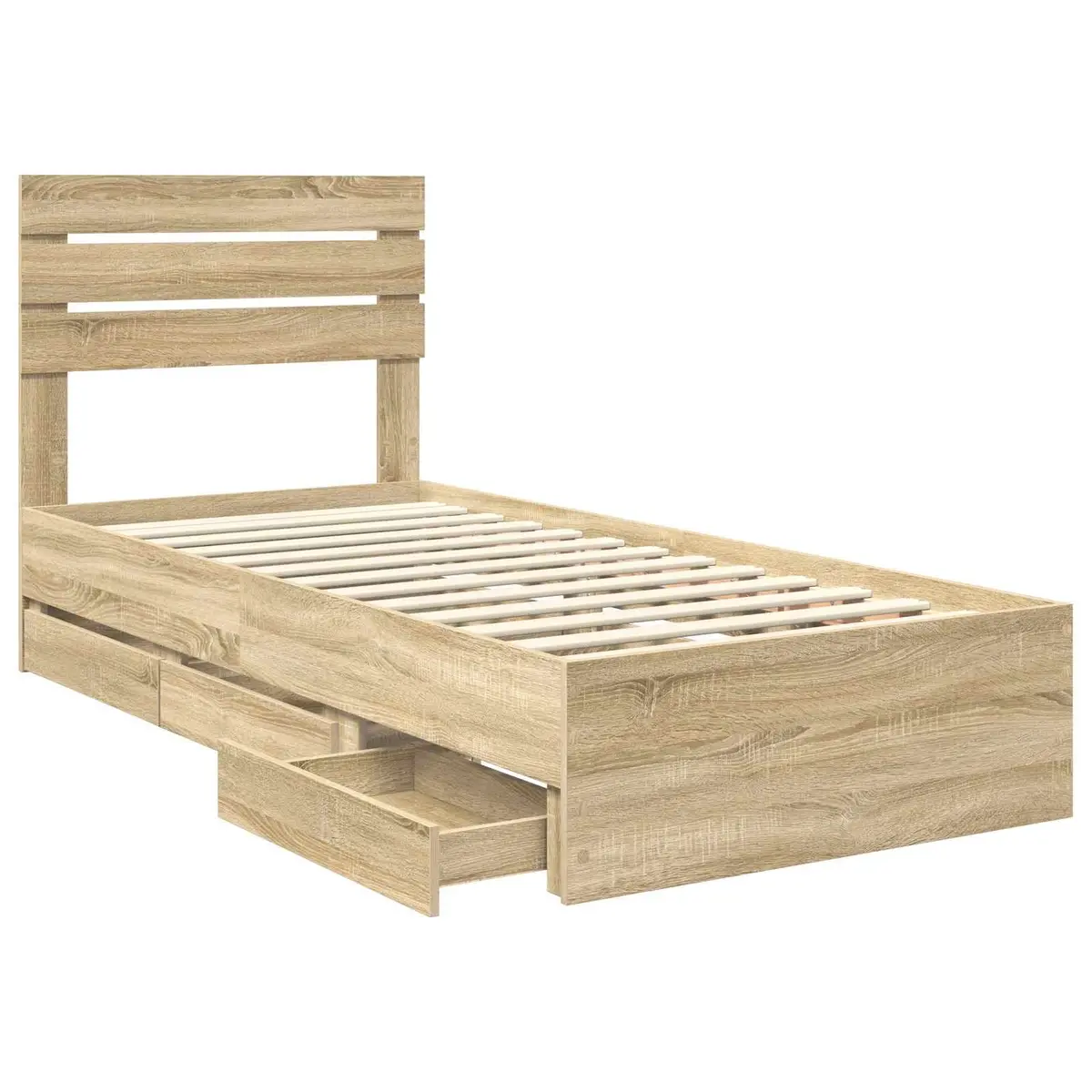 Bed Frame with Drawer Brown Engineered Wood Slatted 90 x 190 cm