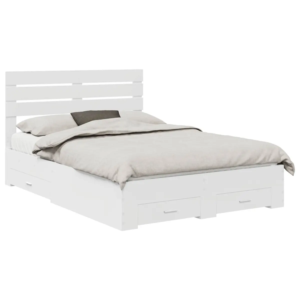 White Bed Frame with Storage Drawers Modern Engineered Wood Bedroom