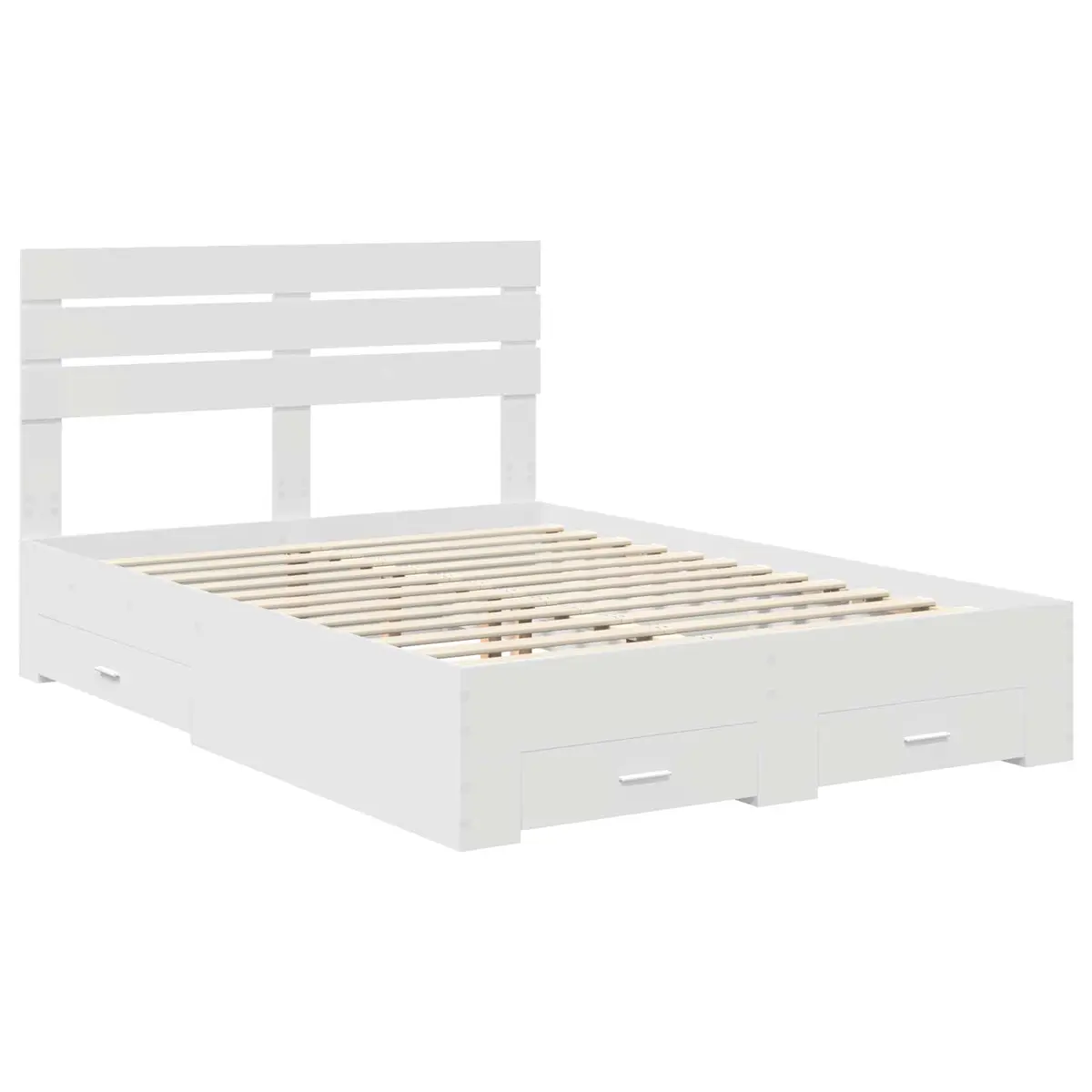 White Bed Frame with Storage Drawers Modern Engineered Wood Bedroom