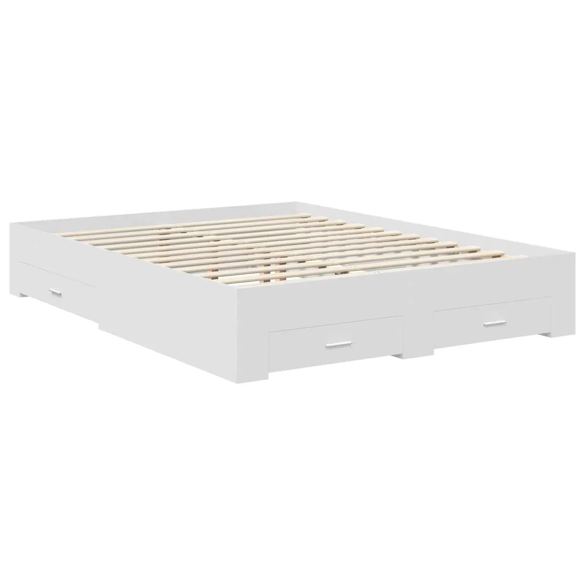 White Bed Frame with Storage Drawers Modern Engineered Wood Bedroom