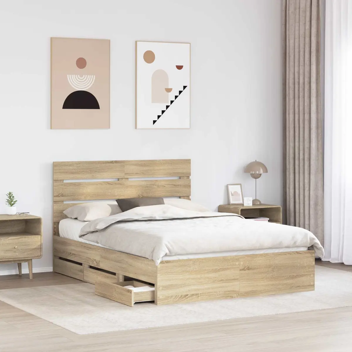 Bed Frame with Hidden Storage Drawers