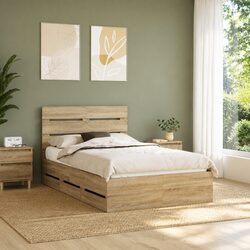 Bed Frame with Drawer Brown Engineered Wood 135 x 190 cm Modern Bedroom