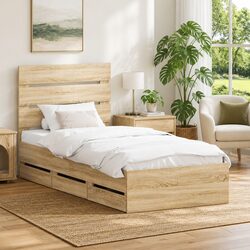 Sonoma Oak Bed Frame with Storage Drawers 90 x 190 cm