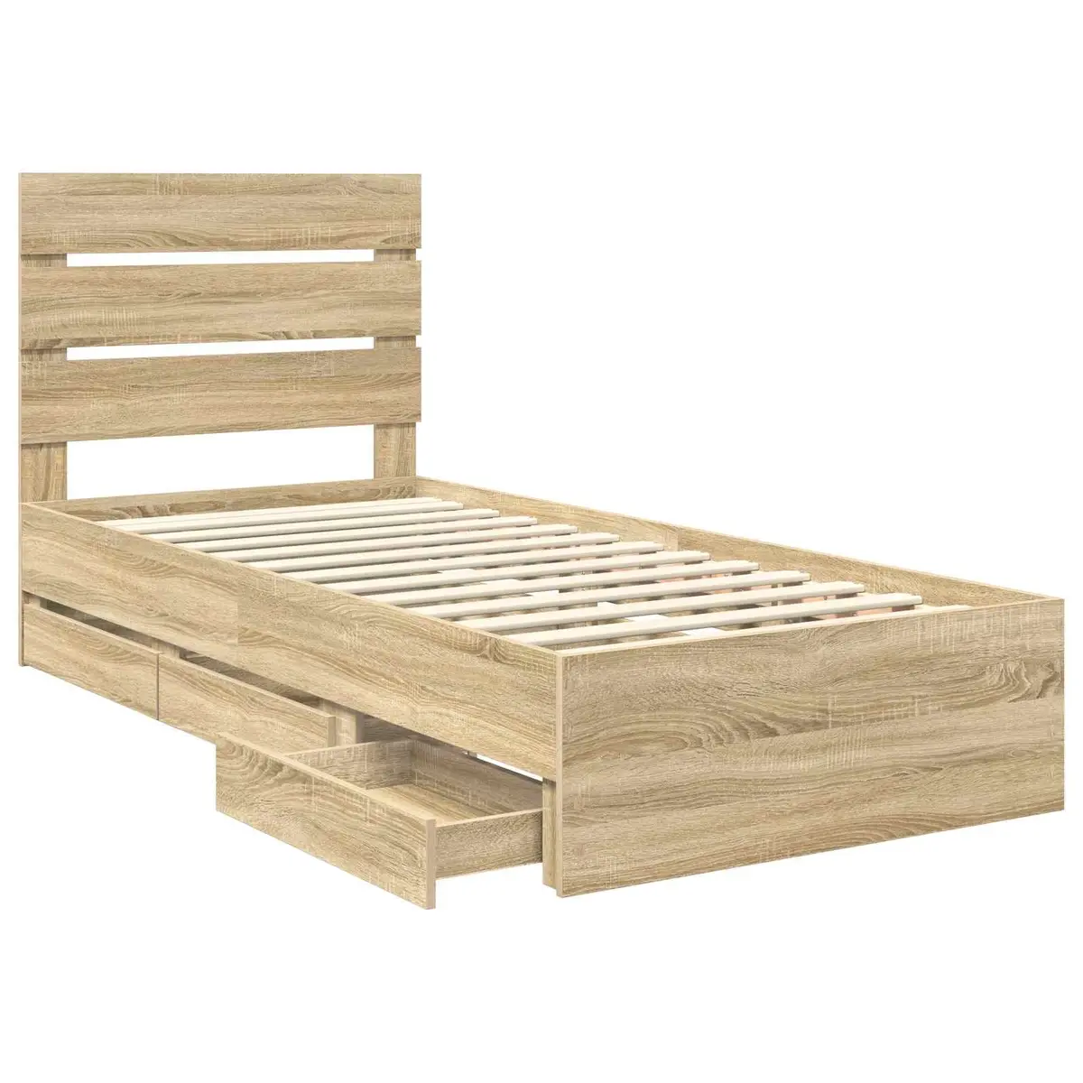 Sonoma Oak Bed Frame with Storage Drawers 90 x 190 cm