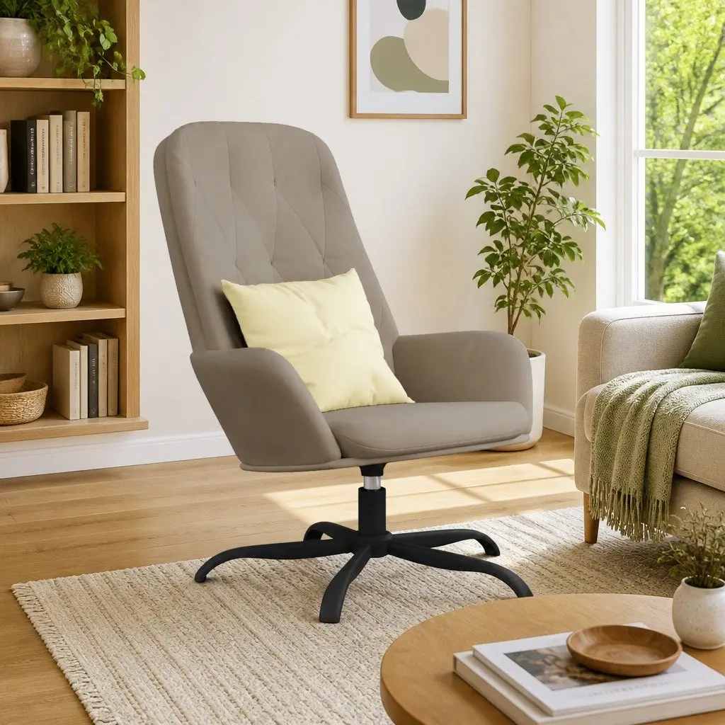 Relaxing Chair Light Grey Velvet 360 Degree Swivel Arm Chair Comfortable Lounge