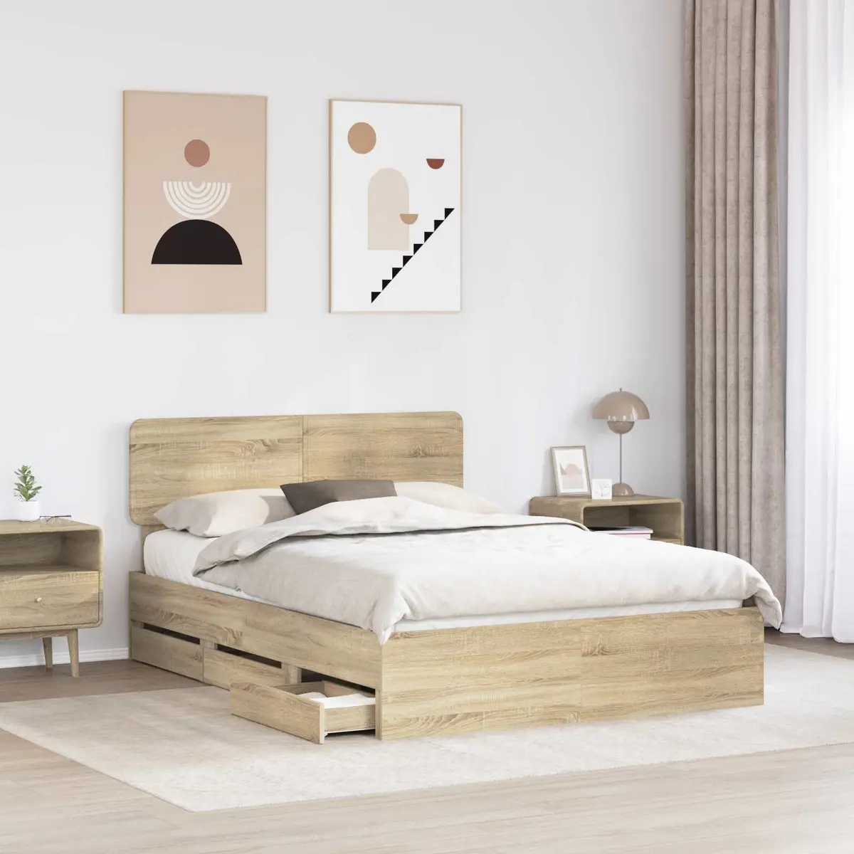 Bed Frame with Storage Drawers Modern Bedroom Furniture Engineered Wood