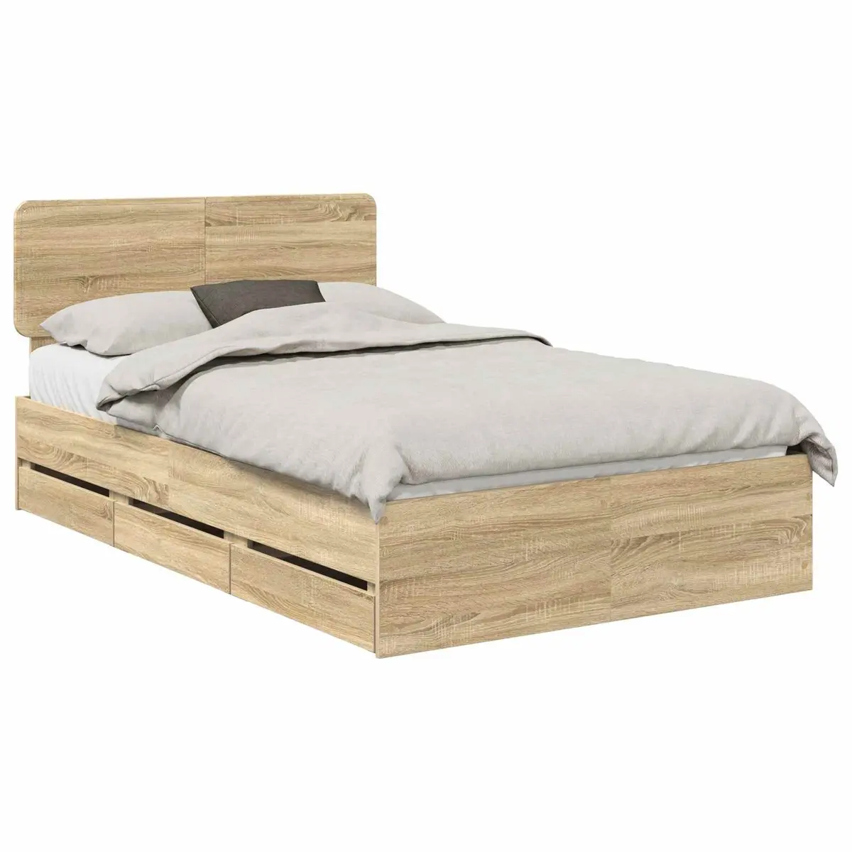 Storage Bed Frame with Drawers Adjustable Headboard Engineered Wood Brown 135x190cm