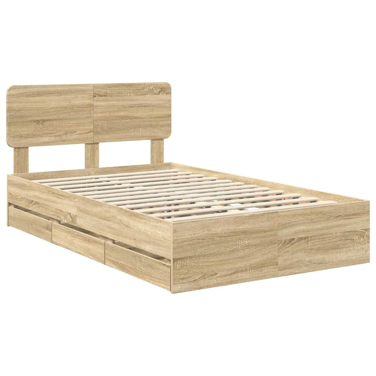 Storage Bed Frame with Drawers Adjustable Headboard Engineered Wood Brown 135x190cm