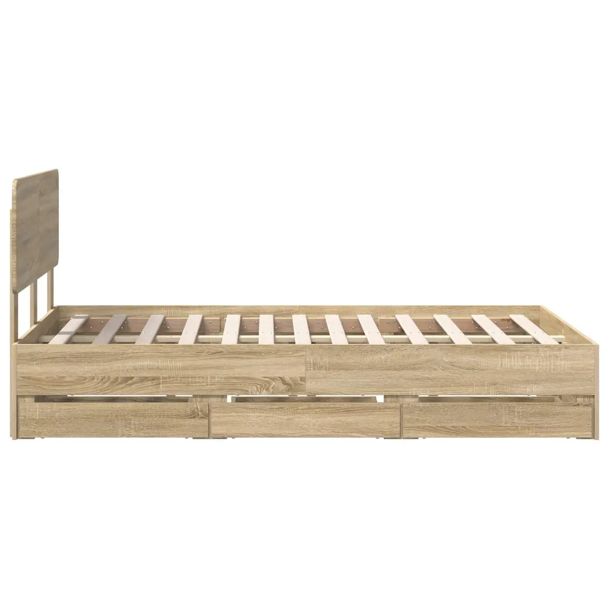 Storage Bed Frame with Drawers Adjustable Headboard Engineered Wood Brown 135x190cm