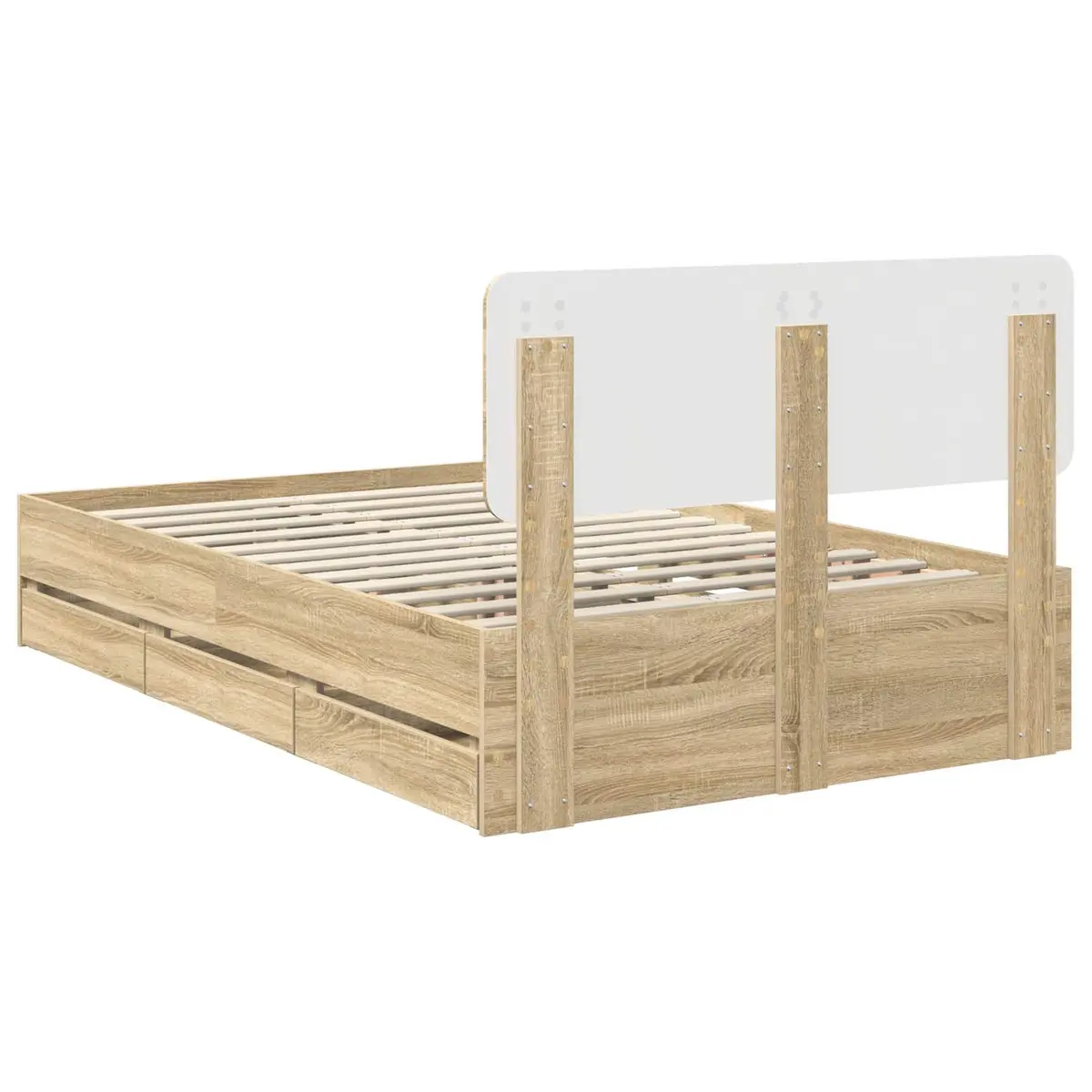 Storage Bed Frame with Drawers Adjustable Headboard Engineered Wood Brown 135x190cm