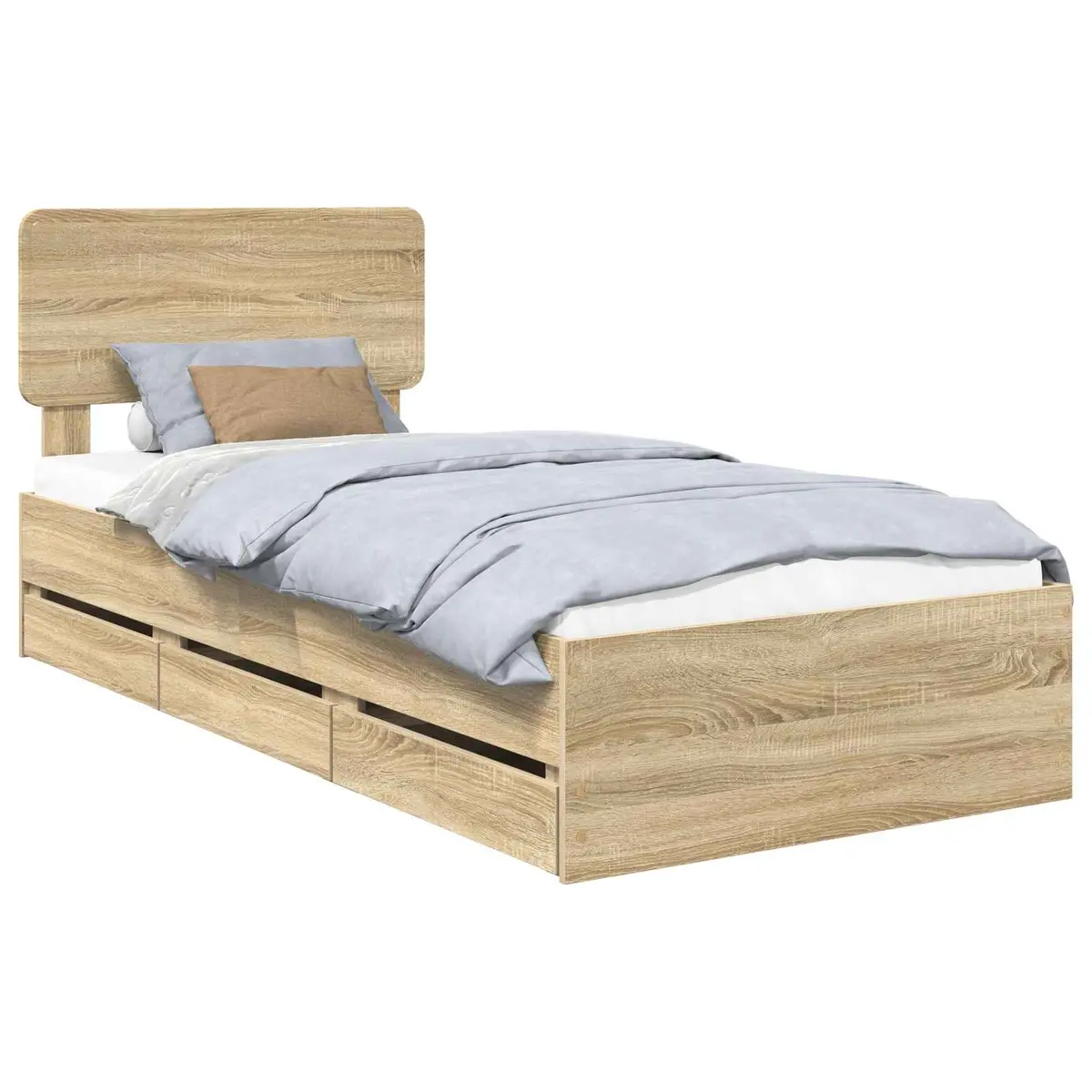 Bed Frame with Storage Drawers Adjustable Headboard 90x190cm Brown Engineered Wood