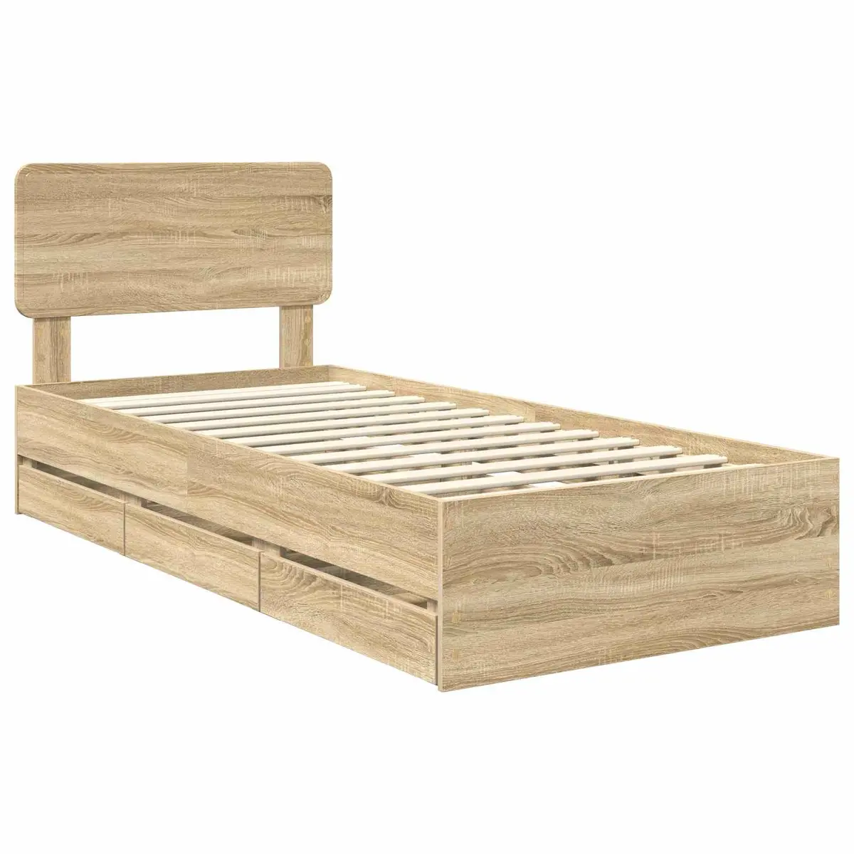 Bed Frame with Storage Drawers Adjustable Headboard 90x190cm Brown Engineered Wood