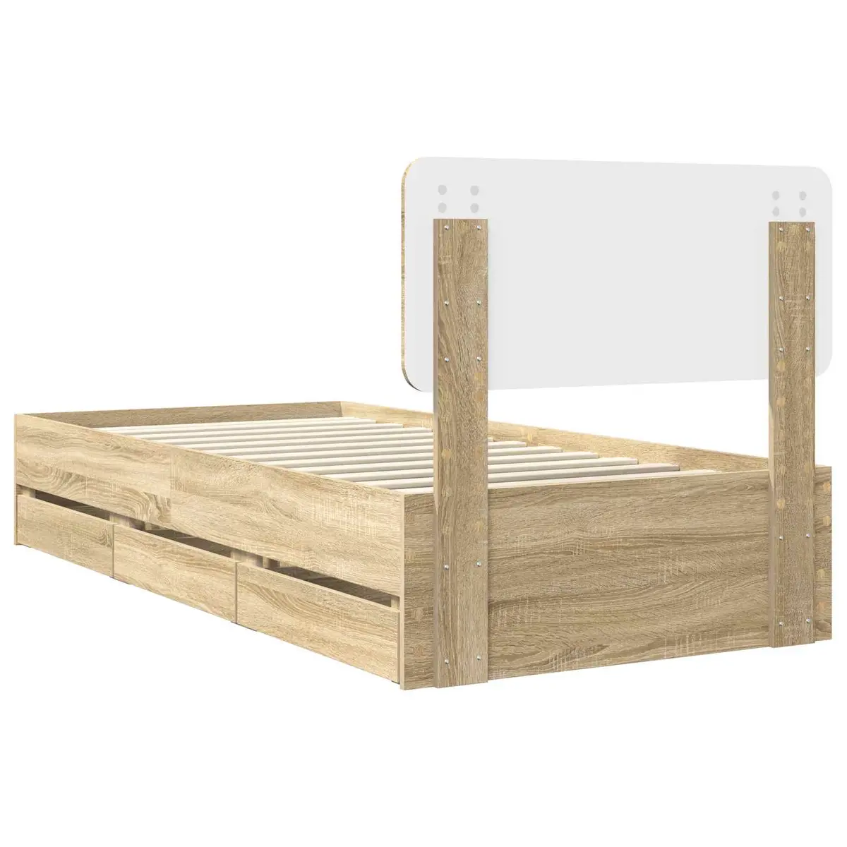 Bed Frame with Storage Drawers Adjustable Headboard 90x190cm Brown Engineered Wood
