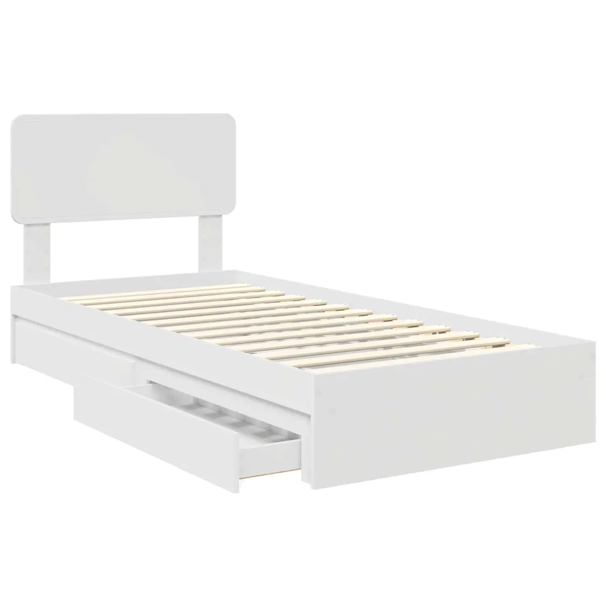 White Engineered Wood Storage Bed Frame with Drawers Platform 90 x 190 cm