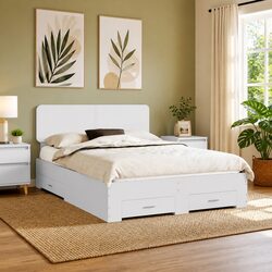 Friendly White Bed Frame with Drawers and Headboard 150 x 200 cm
