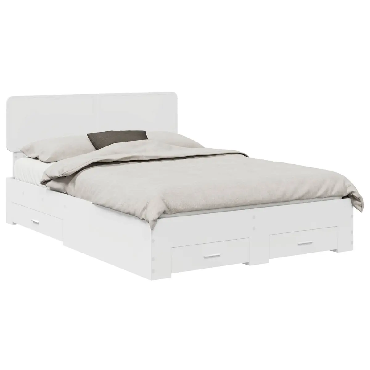 White Bed Frame with Headboard Storage Drawers 150 x 200 cm Engineered Wood