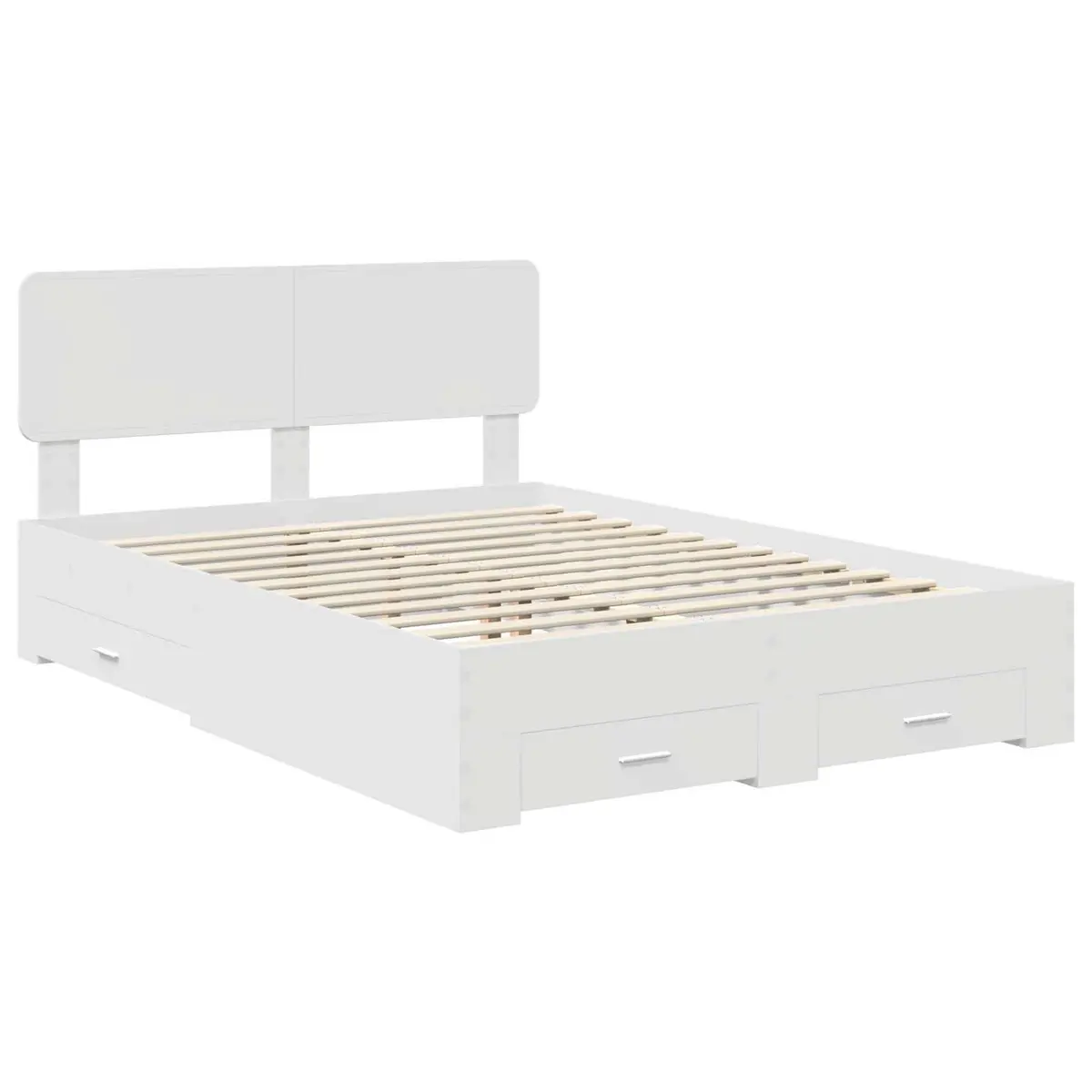 White Bed Frame with Headboard Storage Drawers 150 x 200 cm Engineered Wood