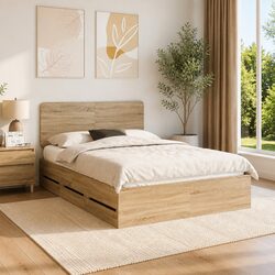 Bed Frame with Drawer Sonoma Oak 150 x 200 cm Engineered Wood Modern Design
