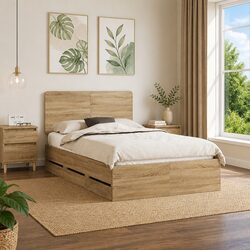 Bed Frame with Drawer Storage Engineered Wood Sonoma Oak 135 x 190 cm