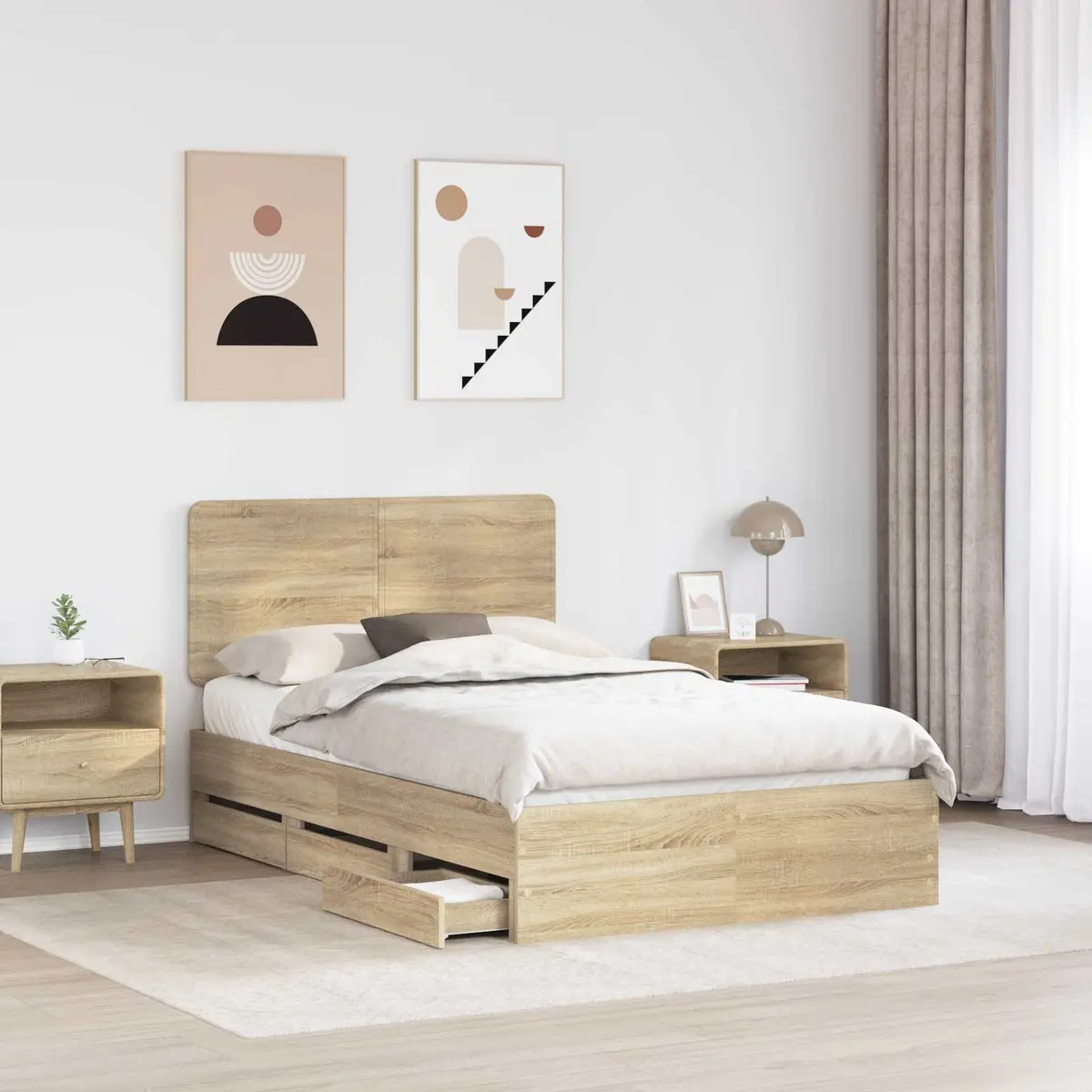 Bed Frame with Drawer Storage Engineered Wood Sonoma Oak 135 x 190 cm