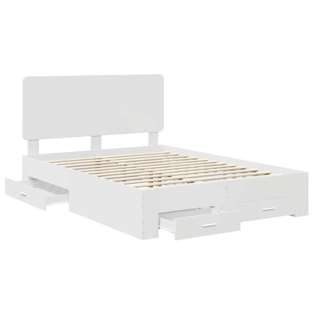 White Bed Frame with Headboard and Storage Drawers 150 x 200 cm Engineered Wood