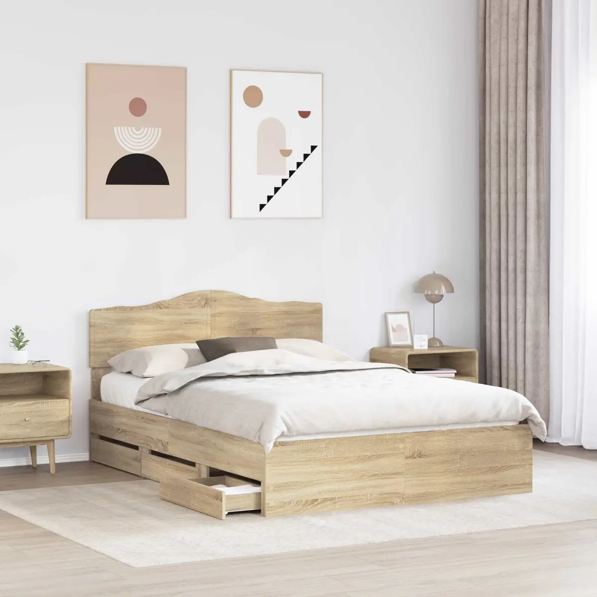 Bed Frame with Storage Drawer Engineered Wood Sonoma Oak 150 x 200 cm