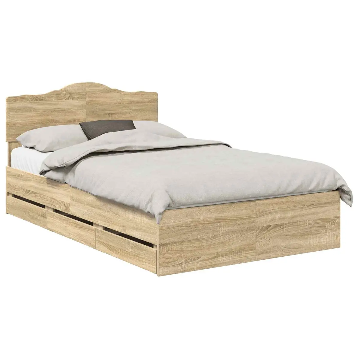 Bed Frame with Storage Drawer Engineered Wood 135 x 190 cm Brown Modern Design