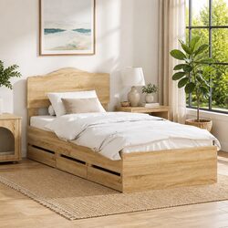 Bed Frame with Storage Drawer Sonoma Oak 90 x 190 cm Engineered Wood Modern