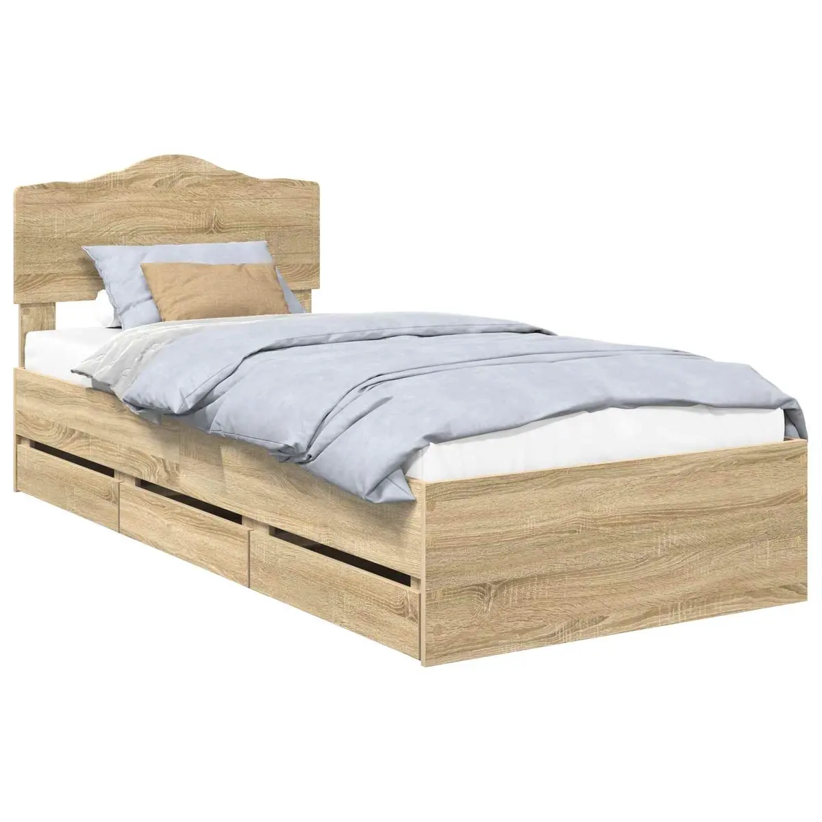Bed Frame with Storage Drawer Modern Engineered Wood Sonoma Oak 90 x 190 cm