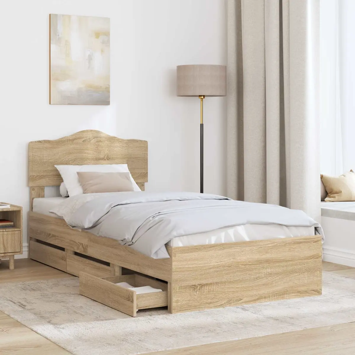 Bed Frame with Storage Drawer Modern Engineered Wood Sonoma Oak 90 x 190 cm
